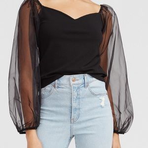 New Express Black Organza Sleeve Top